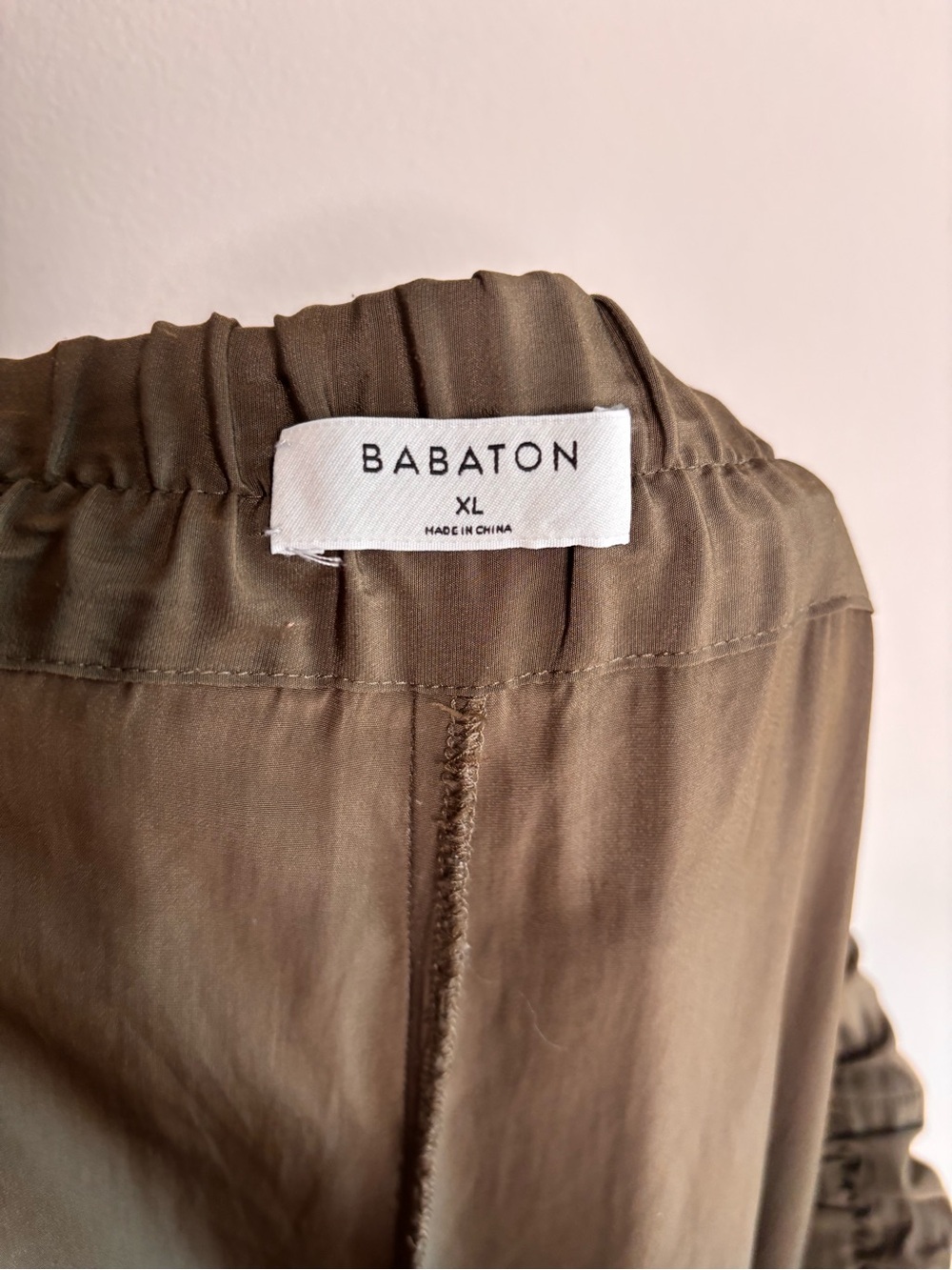 Babaton Wide Leg Satin Pants High Rise Pull On Dark Olive Size XL - Picture 6 of 10